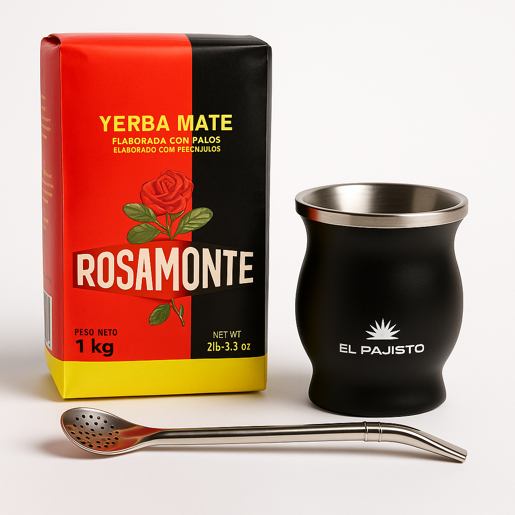 Rosamonte yerba mate kit-1kg with El Pajisto calabash and bombilia