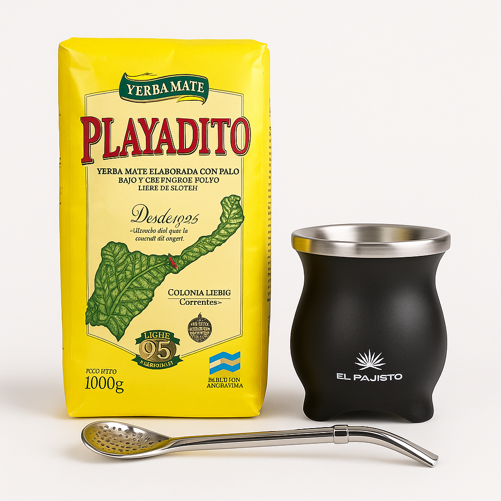Комплект за йерба мате Playadito-1 кг с калабас El Pasito и бомбилия Noodecaf